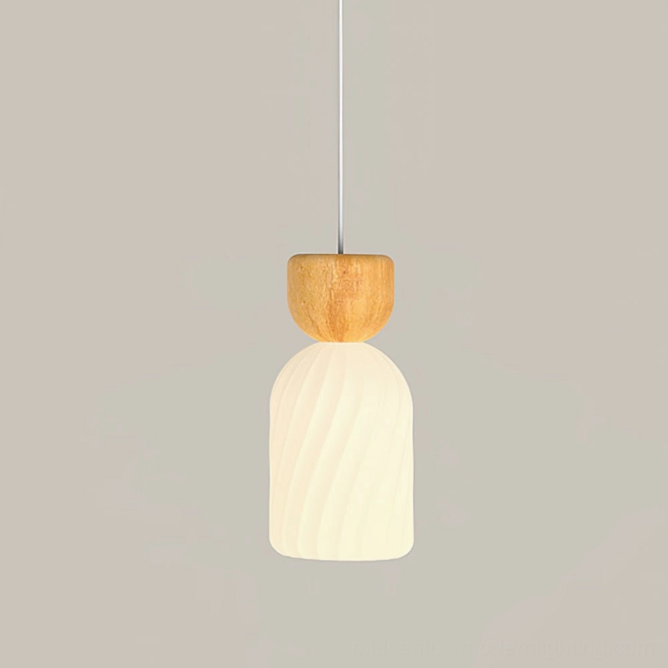 Model B gourd ribbed pendant 3.9 inch diameter compact size bedside pendant light