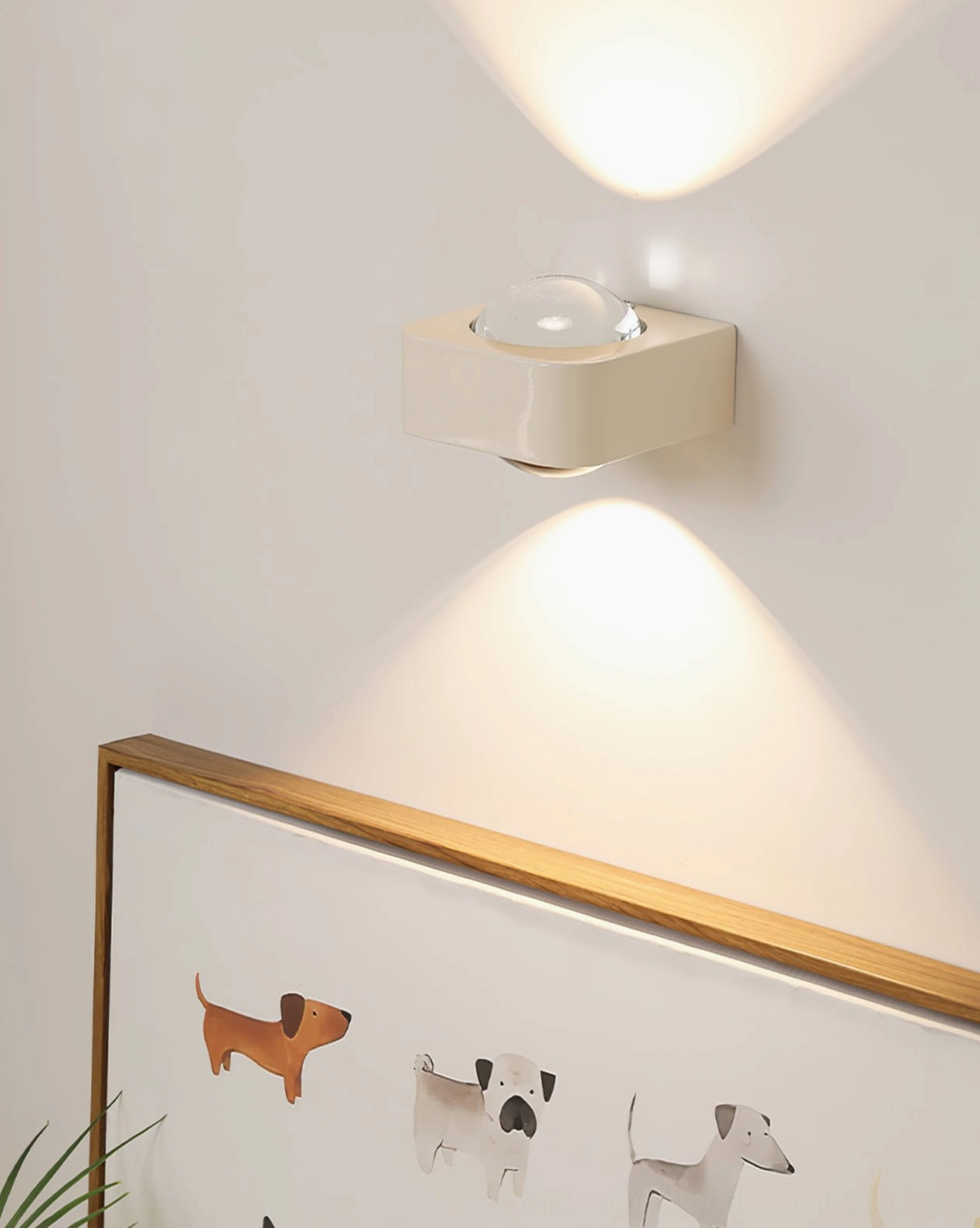 Light beige Grace wall lamp installed in minimalist living room interior