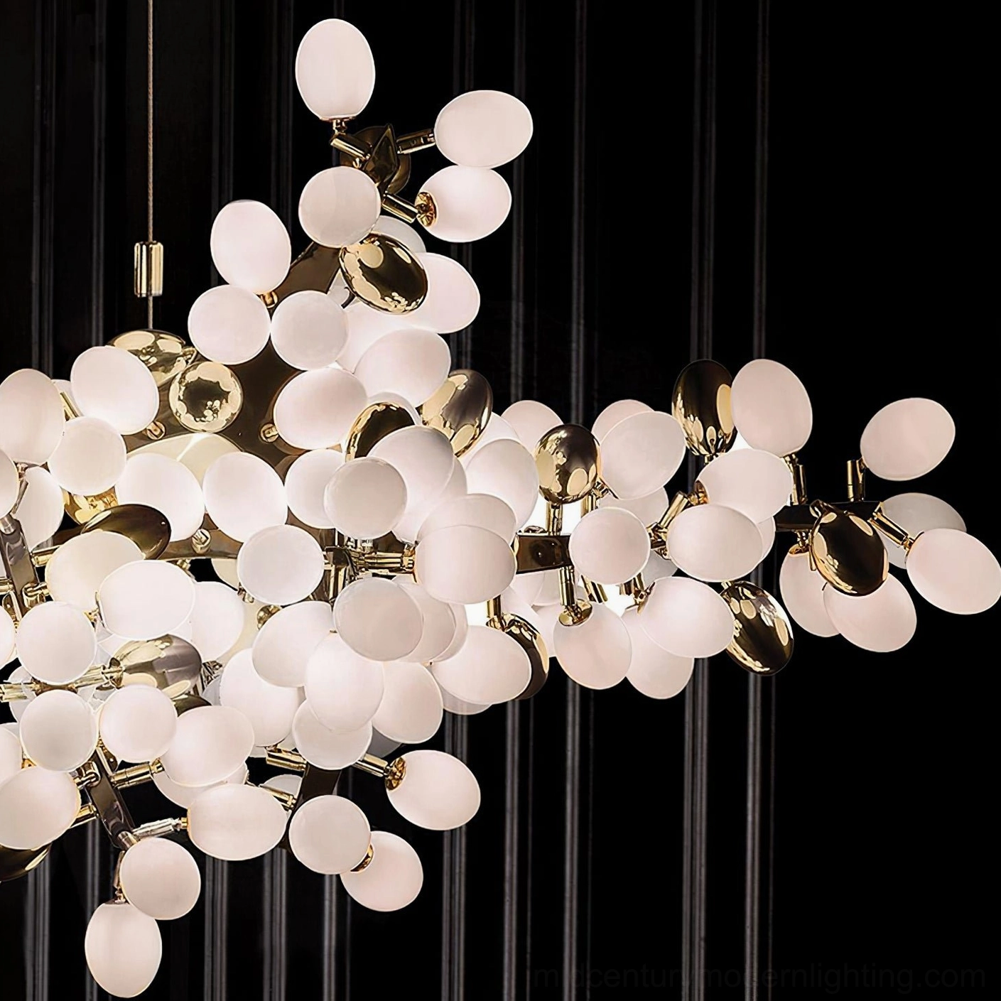 Grape vine bunch chandelier - multiple frosted glass bulb configuration with metal branch framework