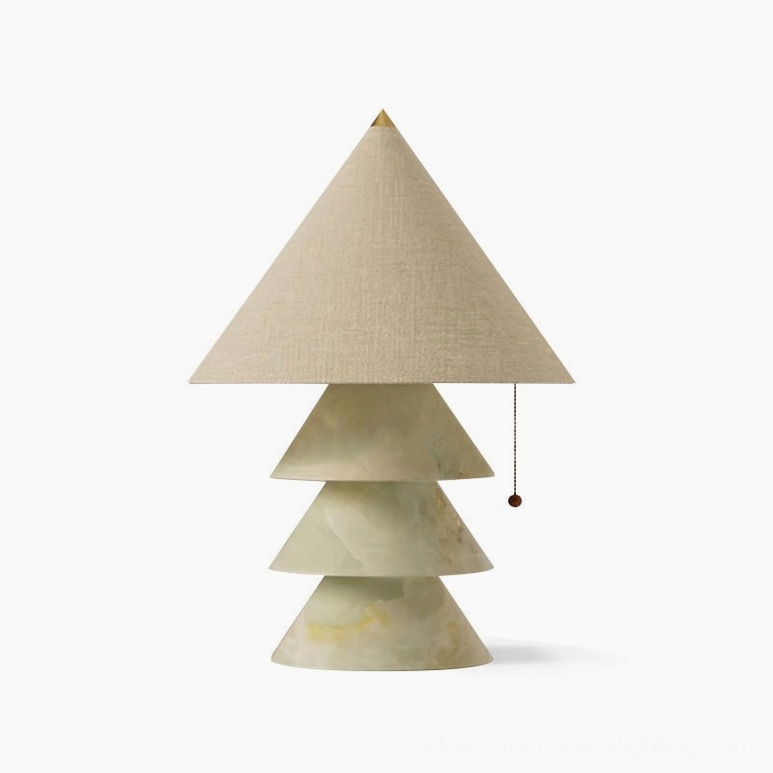 Green marble pyramid table lamp variant with jade-inspired stone finish