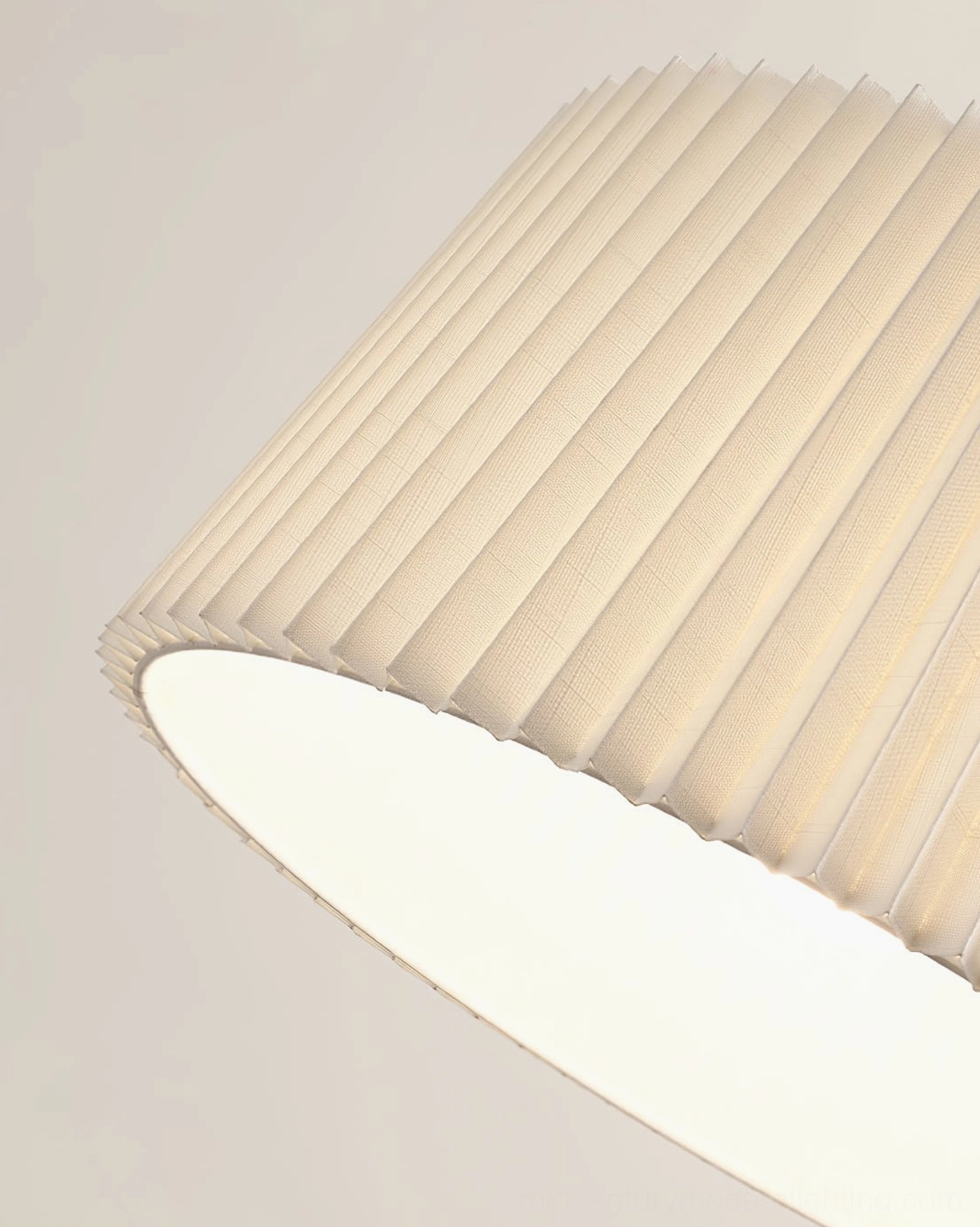 GT6 pleated pendant fixture demonstrating light diffusion quality and fabric texture in home setting
