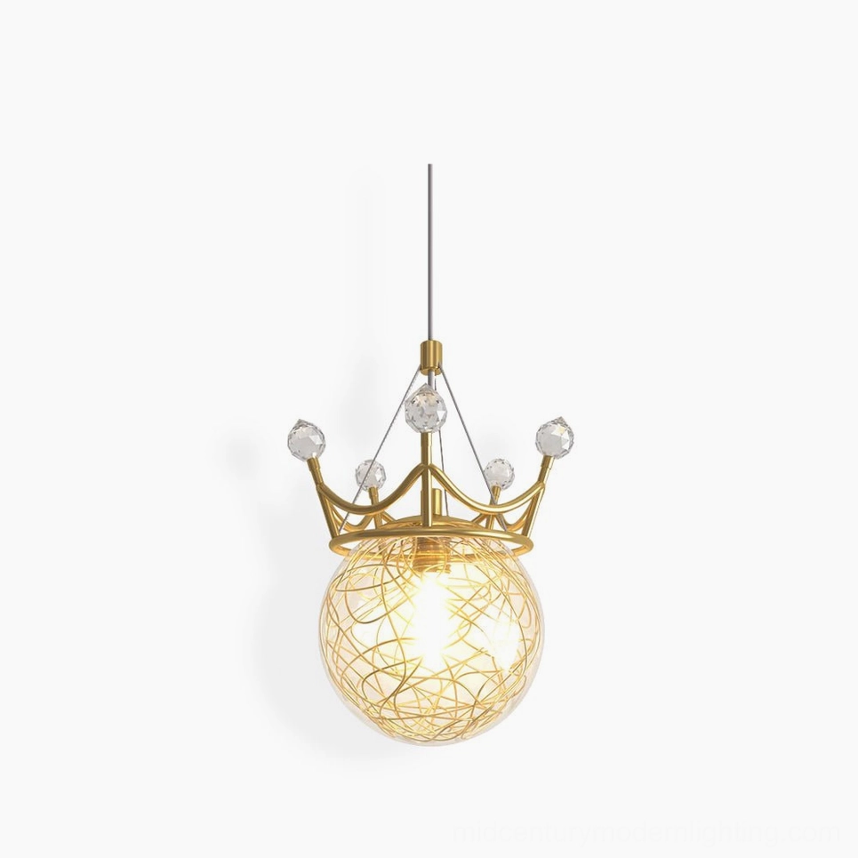 Gypsophila Crown pendant lamp with hand-blown glass bulbs and hand-painted gold accents on white background, luxury lighting fixture