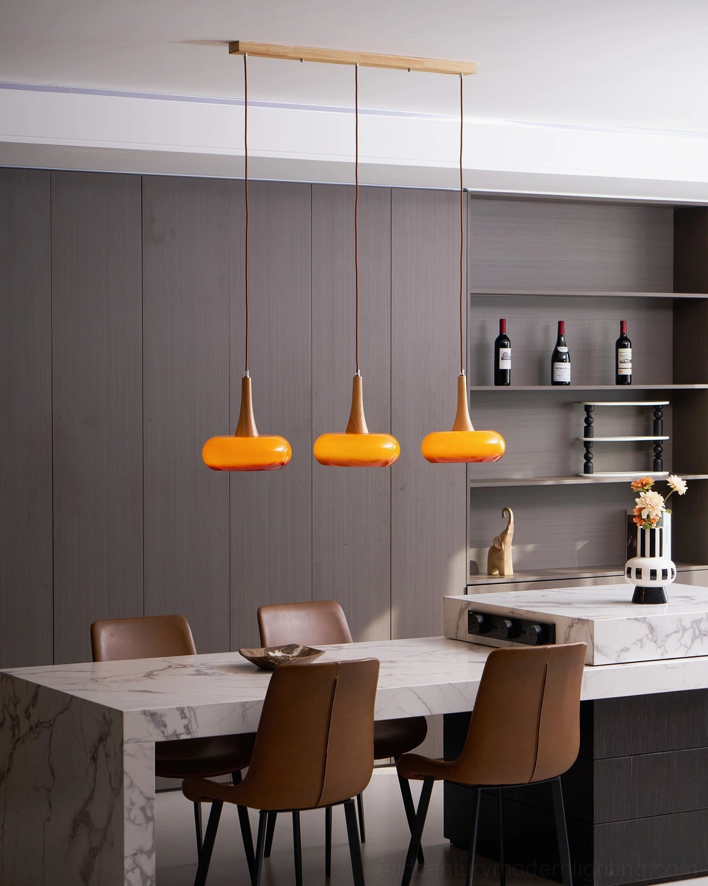 Hailie mid-century modern pendant lamp walnut wood natural finish craft detail
