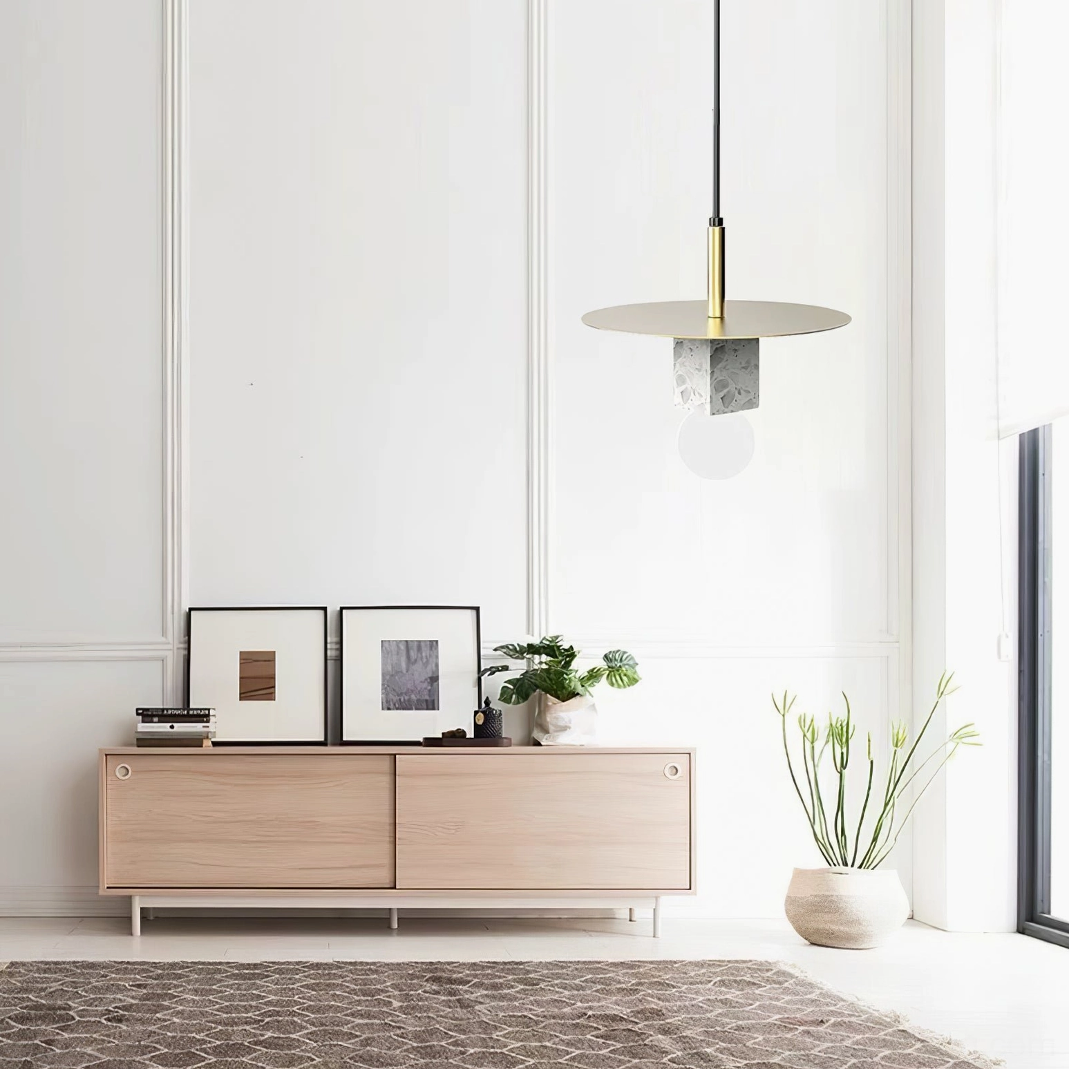 Contemporary hallway pendant lamp white marble minimalist design