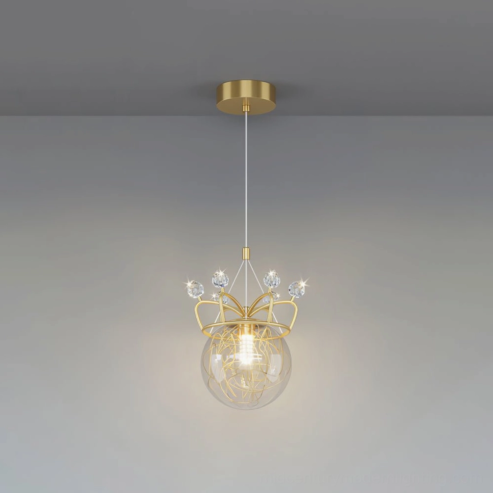 Gypsophila Crown pendant light fixture showing hand-painted golden lines on clear glass bulbs arrangement