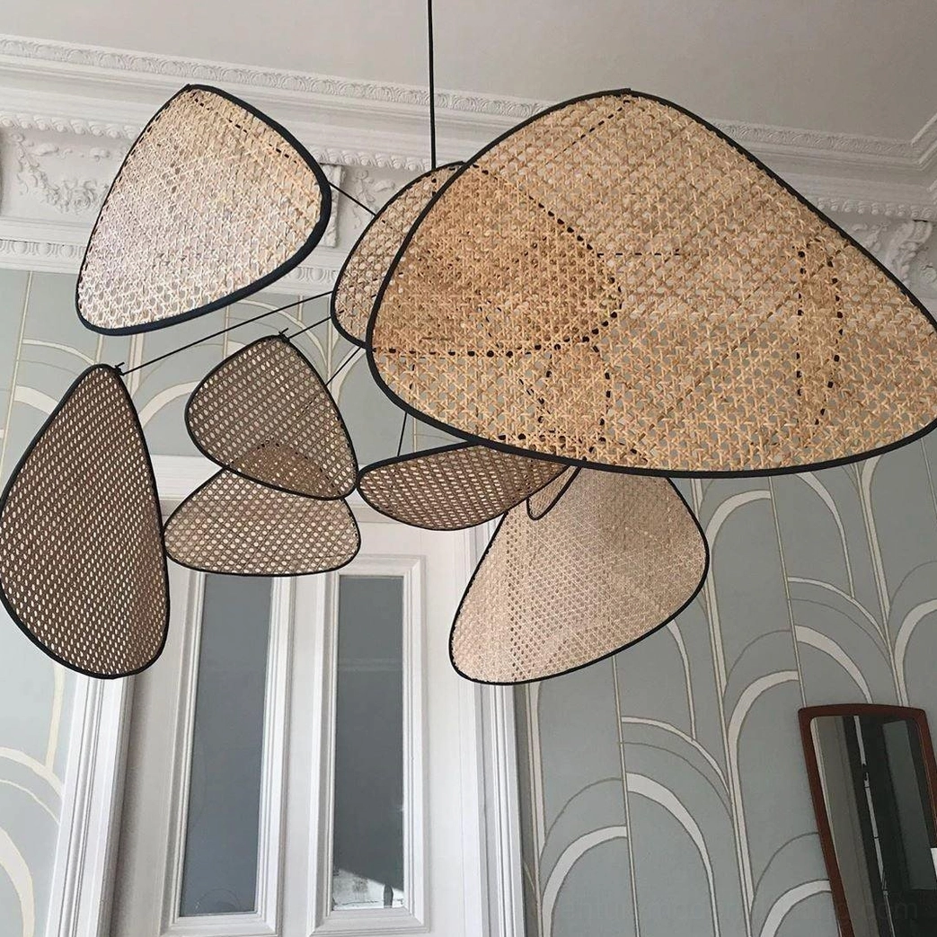 Handwoven rattan cluster pendant, natural sustainable material lighting fixture