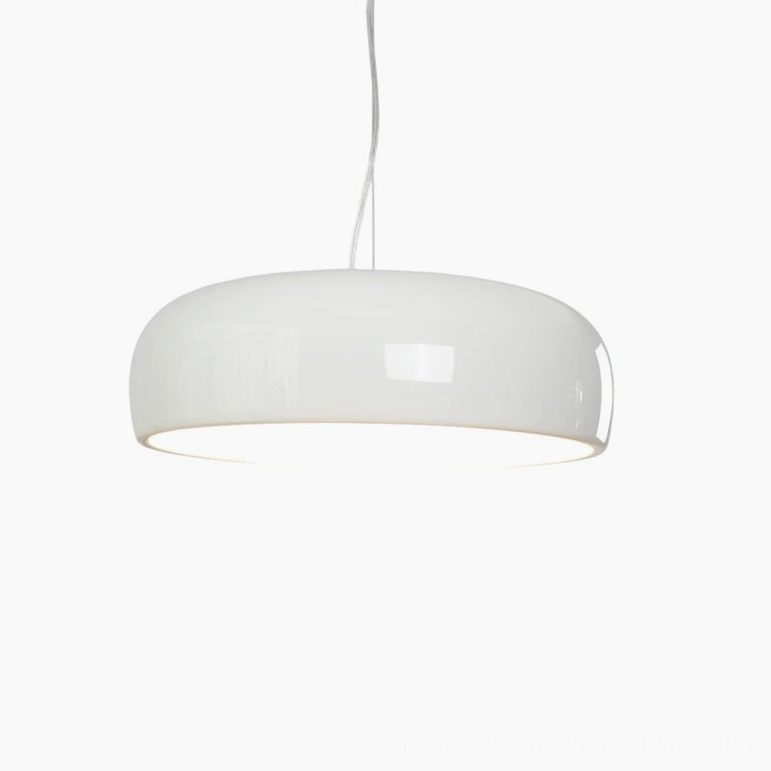 White Harper dome pendant in Nordic home setting, clean minimalist aluminum fixture with coordinated mounting hardware