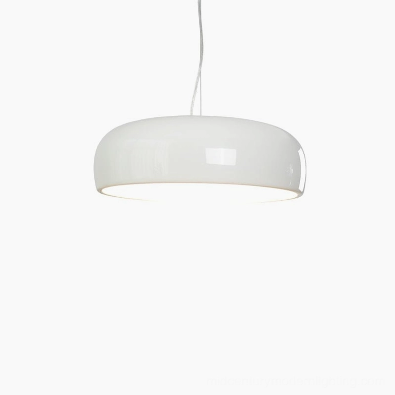 White Harper small dome pendant light, 17.7 inch diameter intimate-scale aluminum fixture for bedroom and home office spaces