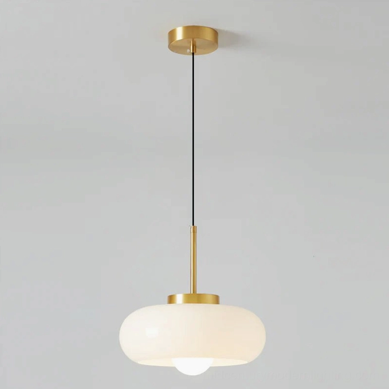 Harvey white glass pendant light installed in contemporary home interior, clean minimalist ceiling fixture