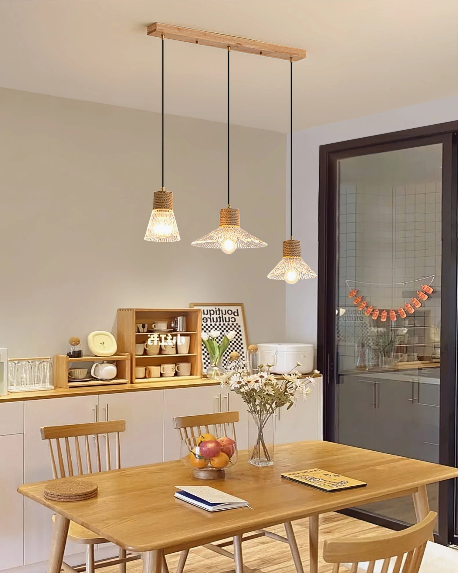 Hemp rope glass pendant lamp with warm opaque glass diffuser, contemporary rustic pendant lighting fixture