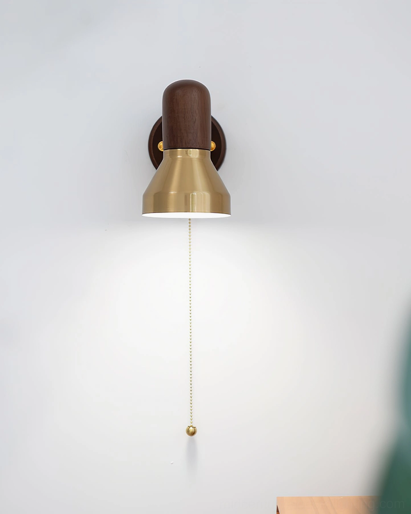 Heron wall sconce installation example demonstrating retro minimalist aesthetic in modern home
