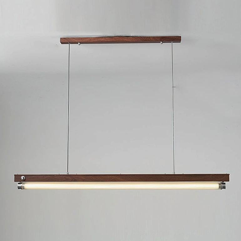 Extended Hiromi pendant light in walnut finish front view white background showing full length