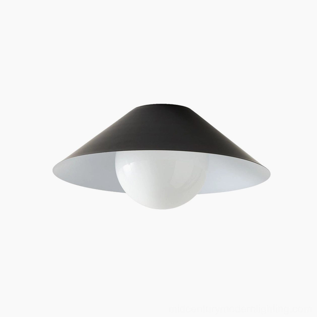Matte black Hood Coolie minimalist flush mount ceiling light, direct overhead view