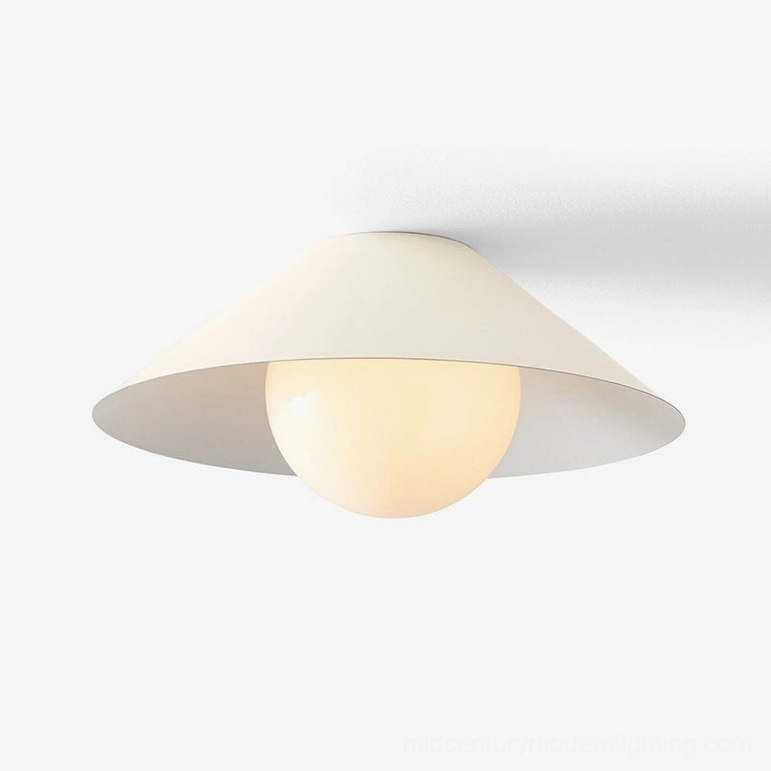 Cream white Hood Coolie spun metal ceiling light with tapered conical shade design