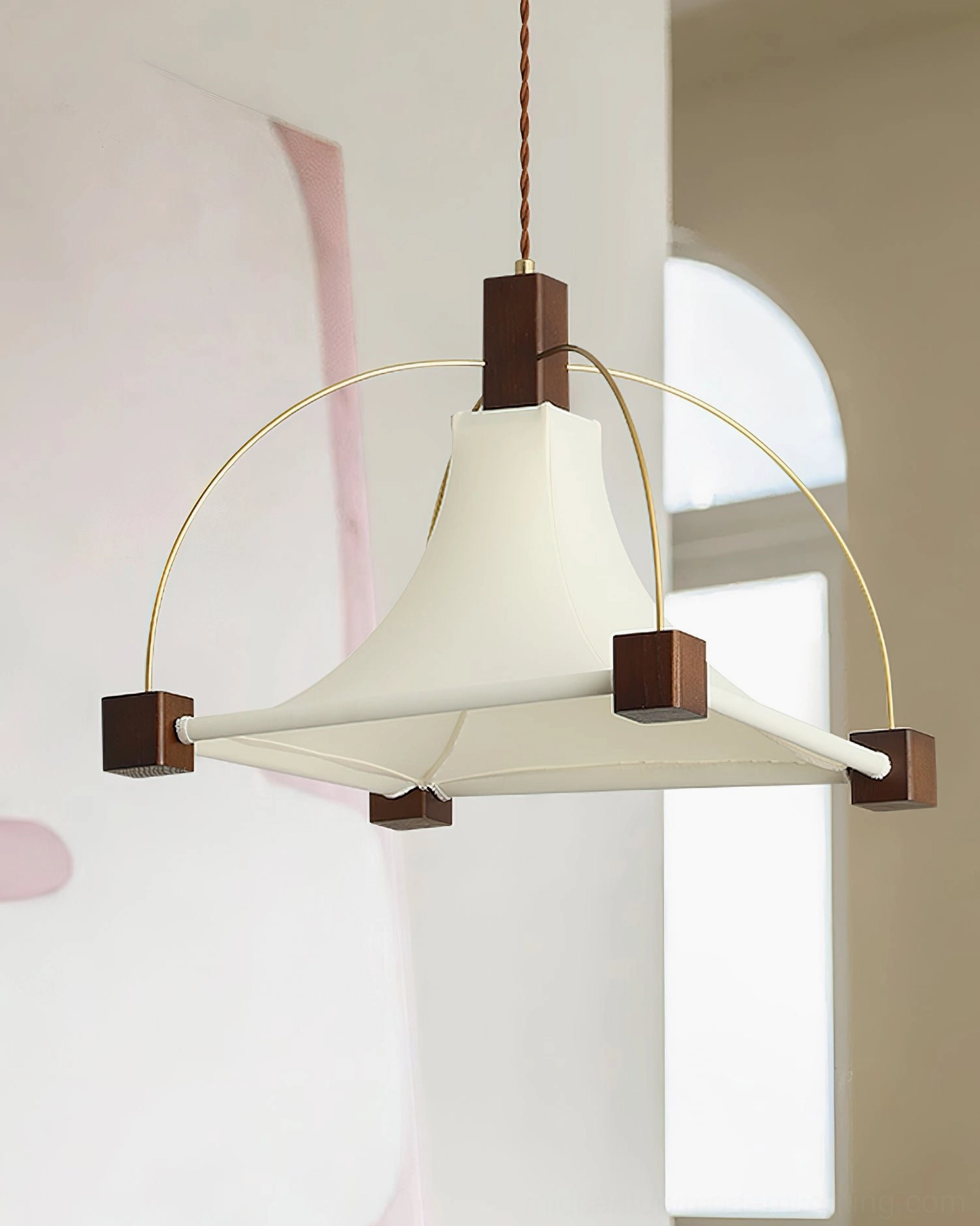 Fabric pendant light with arched window mid-century modern compact design
