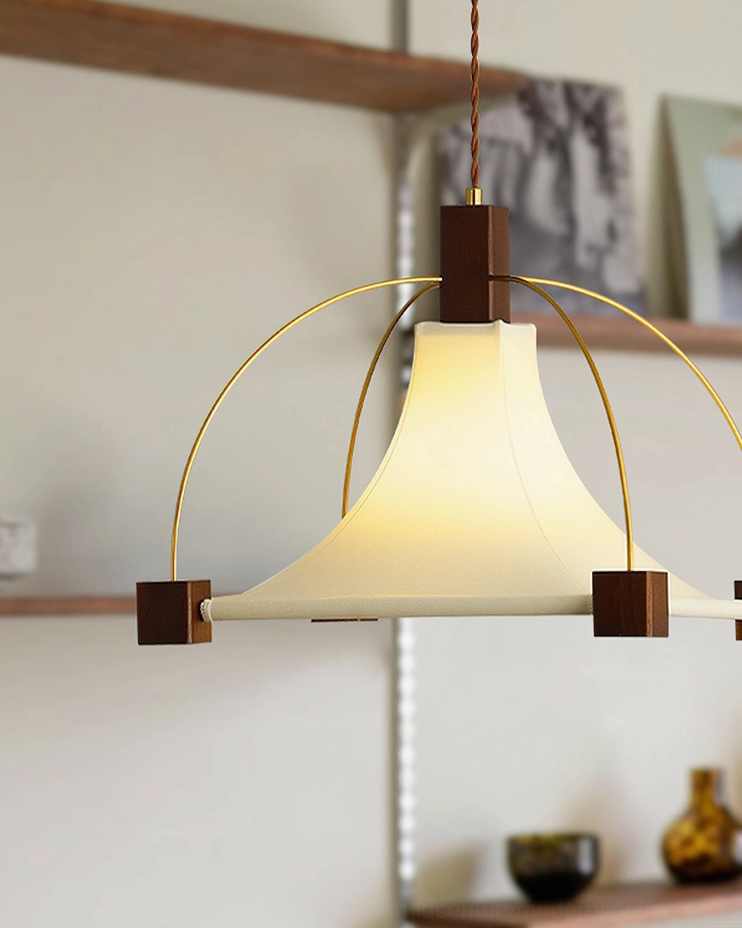 Fabric pendant light showing elegant proportions and metal accents