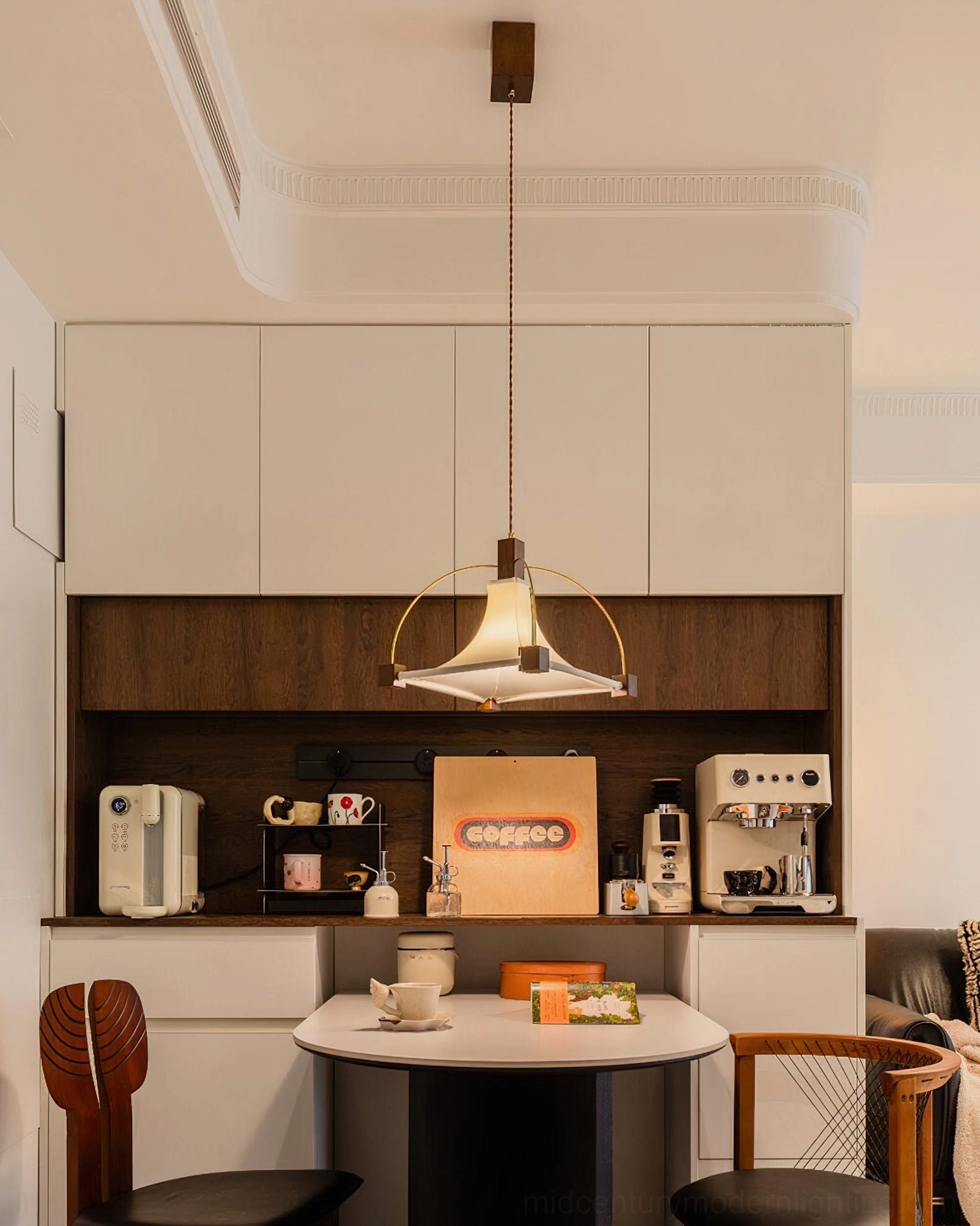 Hood pendant light minimalist kitchen cafe dining area warm style