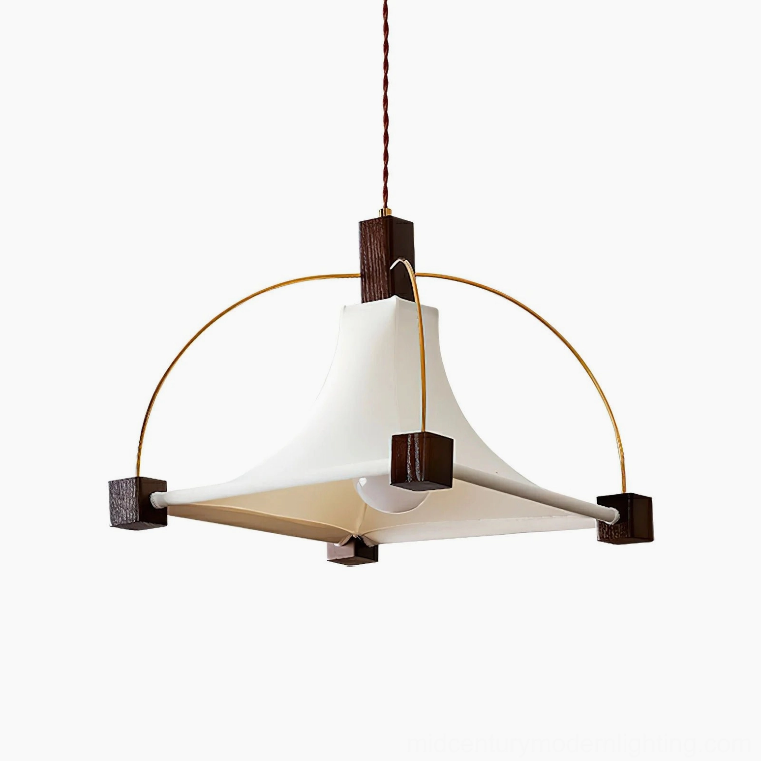 Hood pendant light walnut color white fabric shade 50cm diameter