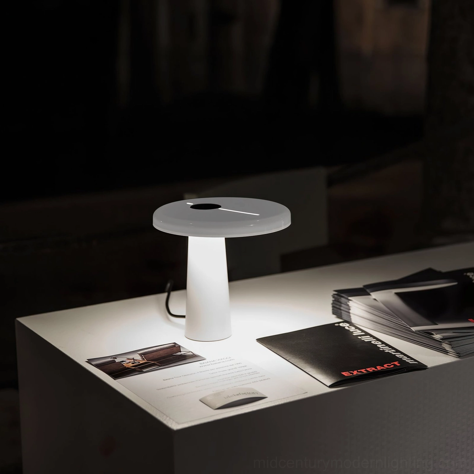 Close-up of Hoop LED table lamp showing metal construction and integrated LED light source