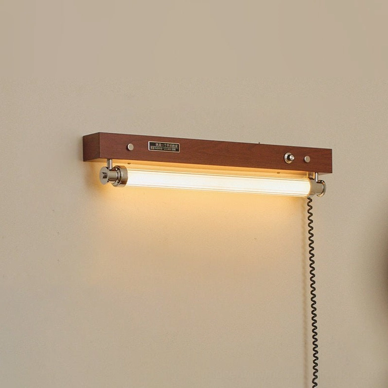 Hopper 14.2-inch small plug-in wall sconce in walnut finish for bedside and narrow wall mounting