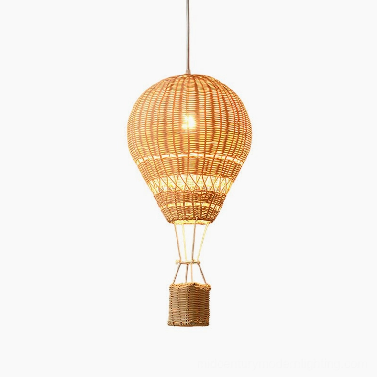 Hot air balloon natural rattan pendant light 11.8 inches diameter for medium spaces