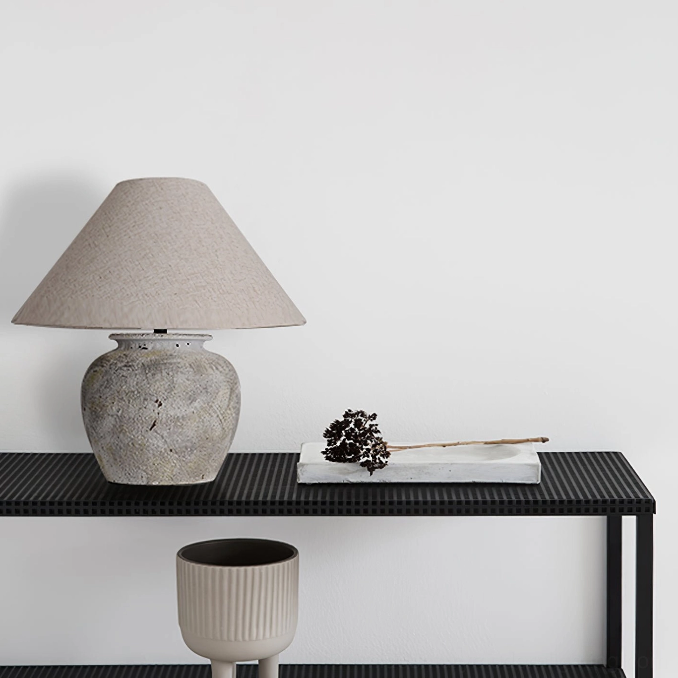 Houa ceramic lamp in neutral home decor setting showing versatile styling options