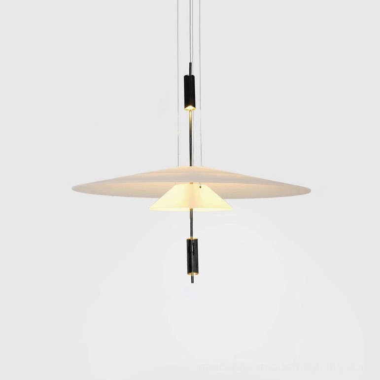 Hover Disc pendant Style B compact with black metal hardware and 55cm diameter acrylic