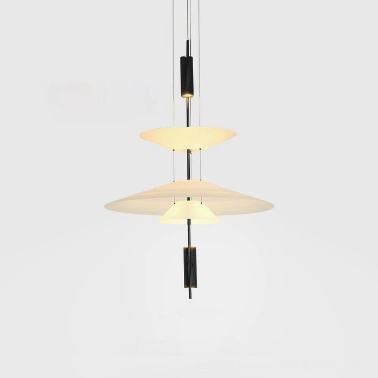 Hover Disc pendant Style D smallest with black metal hardware and 50cm diameter acrylic