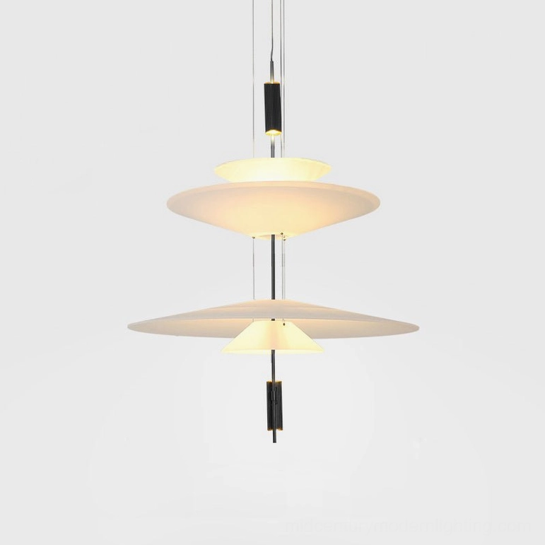 Hover Disc pendant Style F with black metal hardware and 66cm diameter white acrylic discs