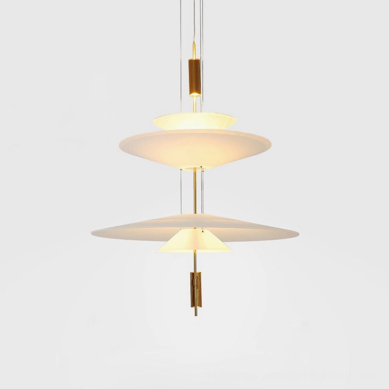 Hover Disc pendant Style F with gold metal hardware and 66cm diameter white acrylic discs