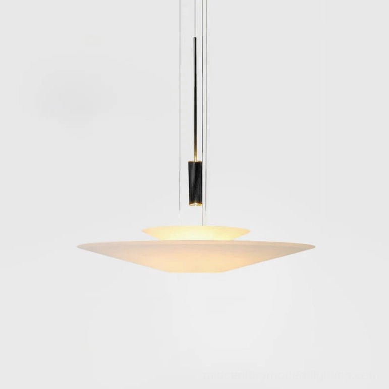 Hover Disc pendant Style G with black metal hardware and 66cm diameter white acrylic discs