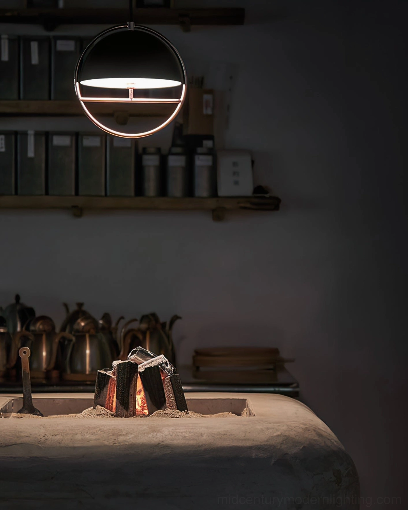 Modern pendant lamp with botanical inspired interior design featuring natural materials