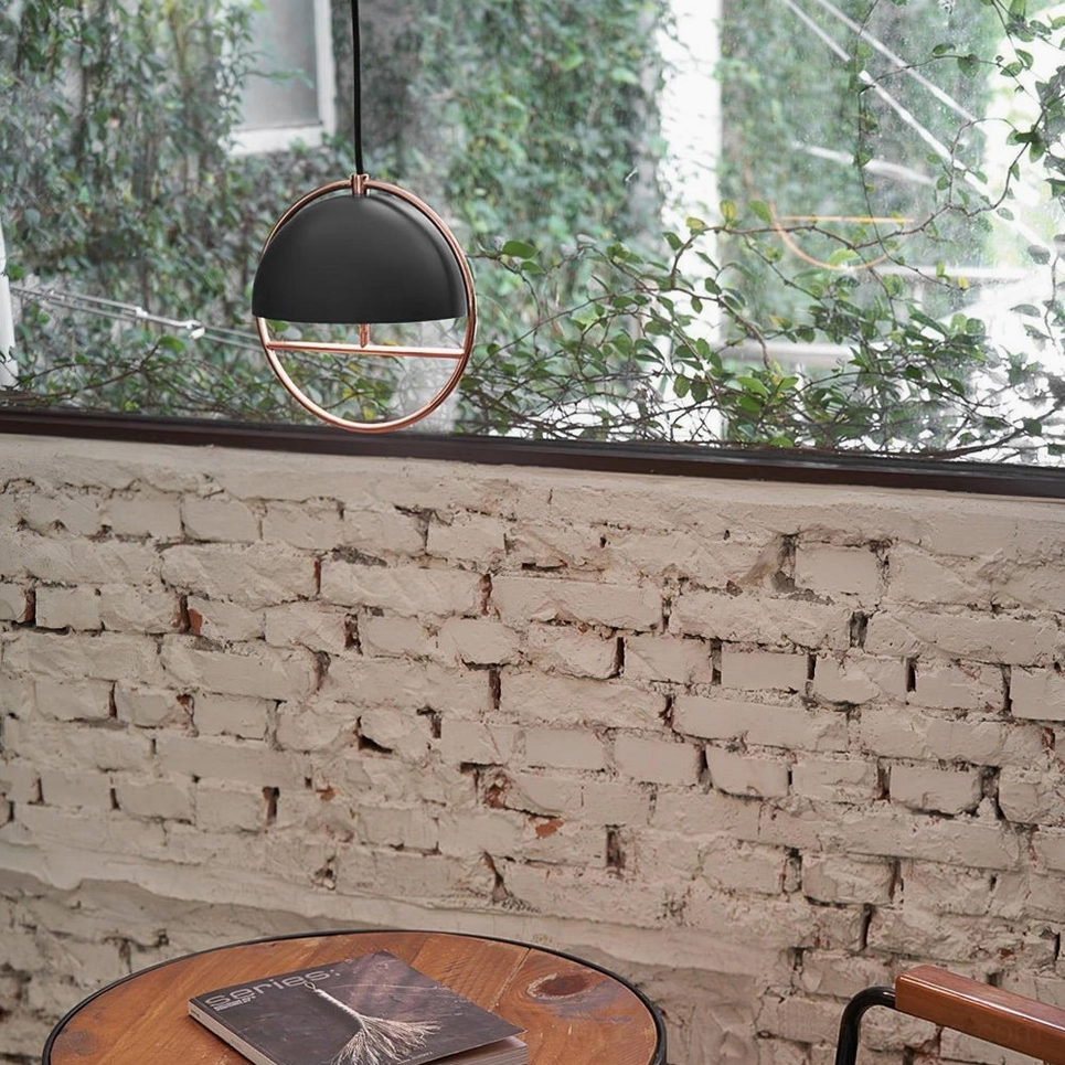 Close-up view of pendant lamp dome shade material and surface texture detail
