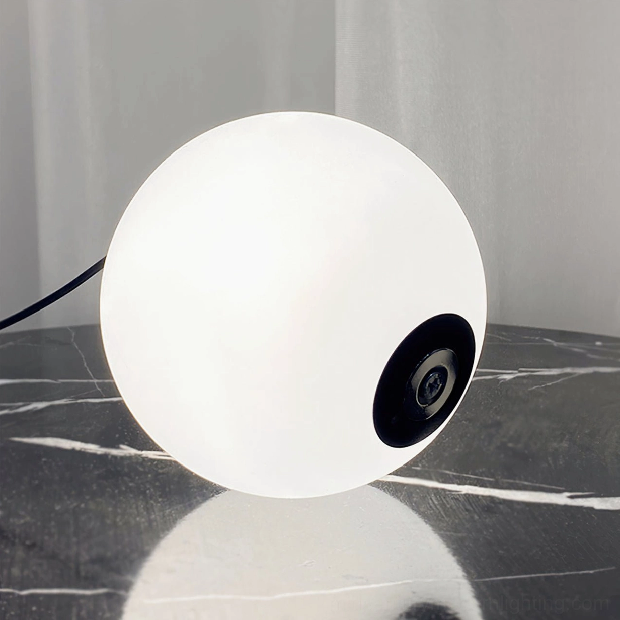 Mid-century modern Hubble Bubble floor lamp with black metal construction and white frosted acrylic shades, sculptural design element