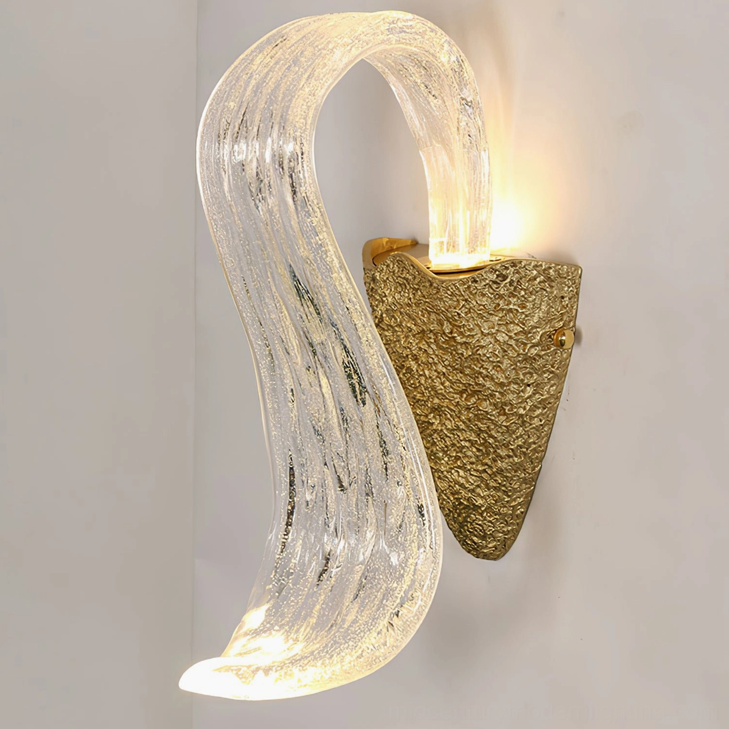 Icarus brass and clear crystal glass wall sconce close-up detail view