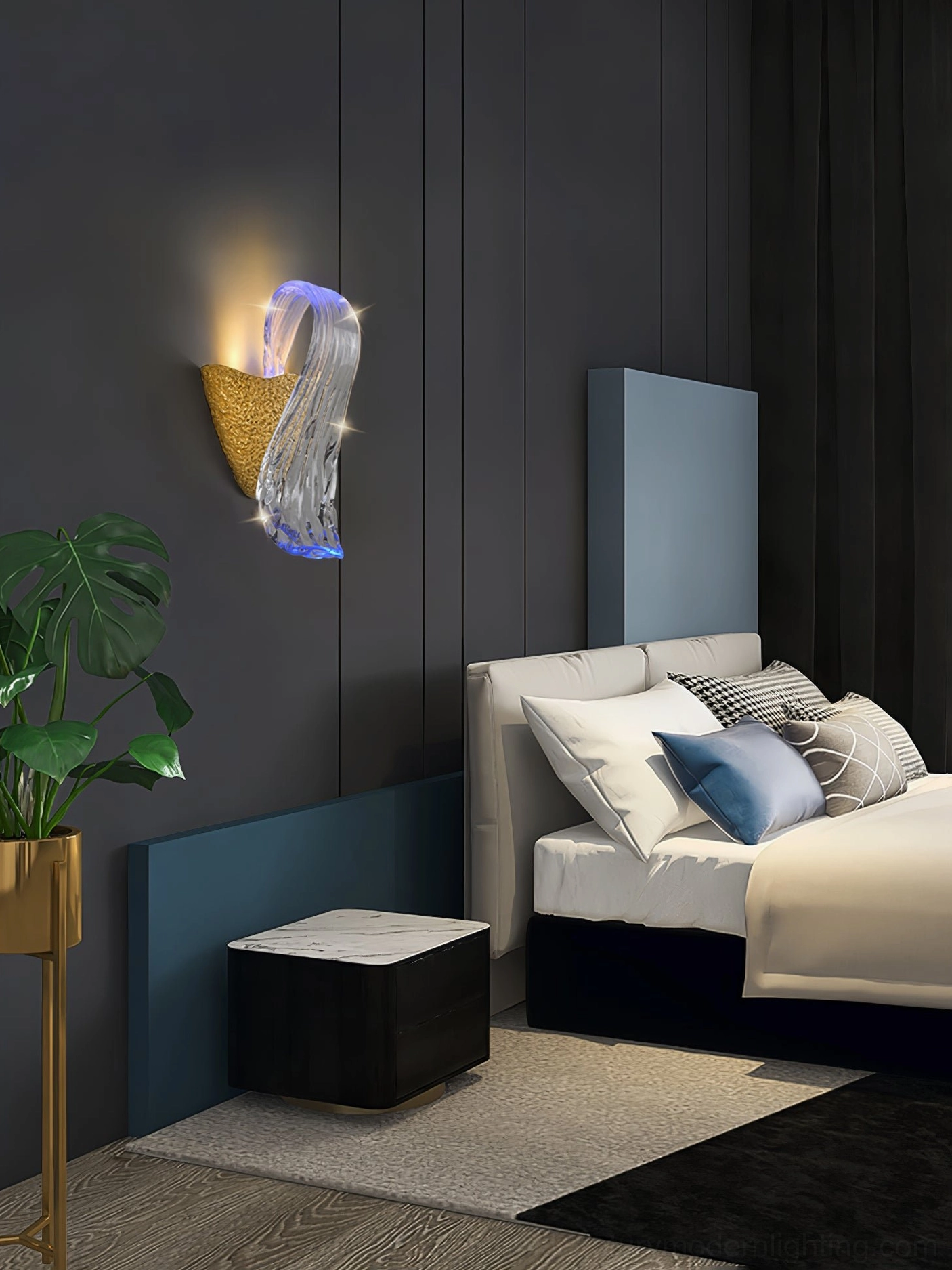 Icarus wall sconce product showcase highlighting luxury glass and metal craftsmanship