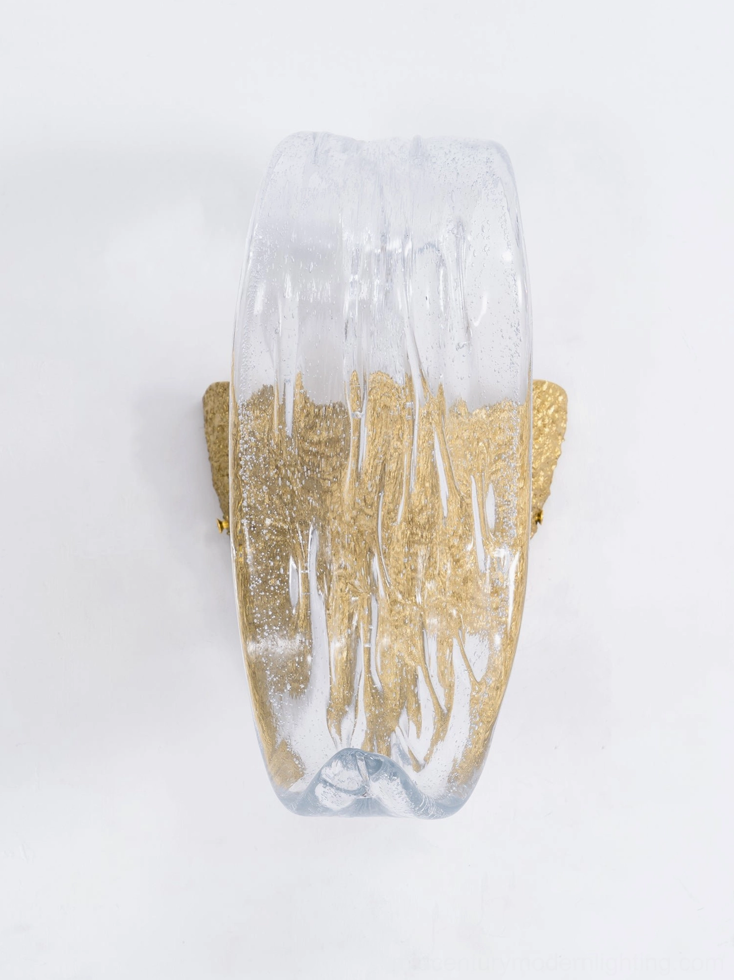 Icarus sculptural wall lamp three-dimensional glass form and brass construction photography