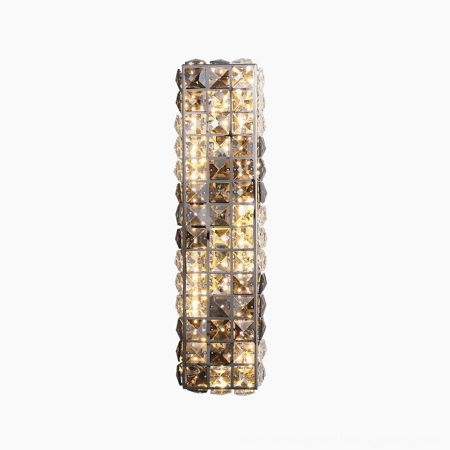 Icycle crystal wall sconce product image showing compact size options and three-color changing light feature