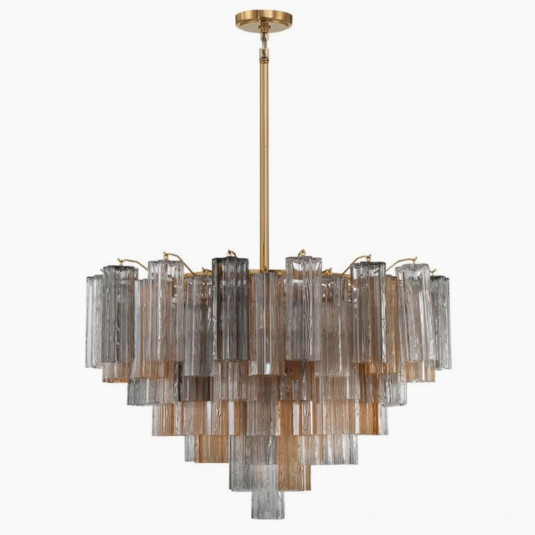 Rich dark grey and amber ombre hand-blown Murano glass chandelier - two-tone tiered design