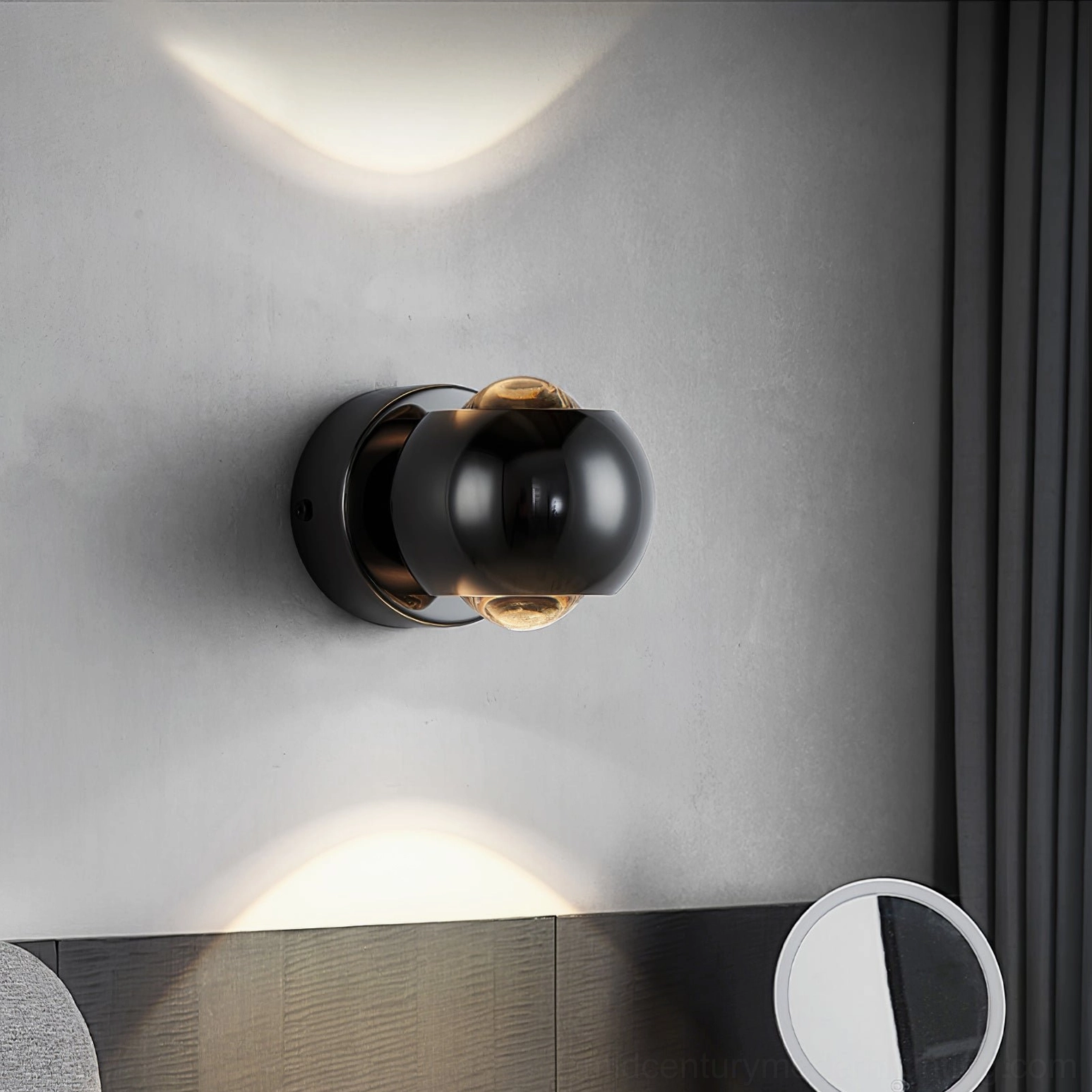 Io Verticale matte black glass wall lamp bedroom soft uplight ambient night light