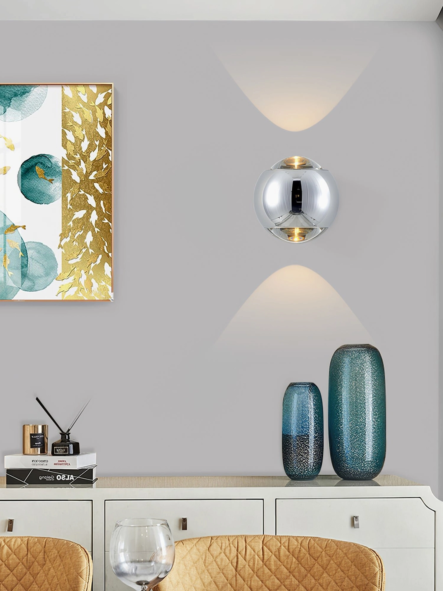 Io Verticale clear silver glass wall lamp console table display modern curved light