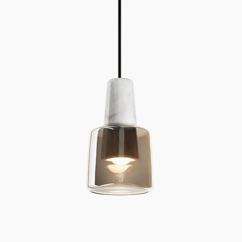 Issa marble and smoke grey glass pendant lamp white marble top smoke grey shade variant