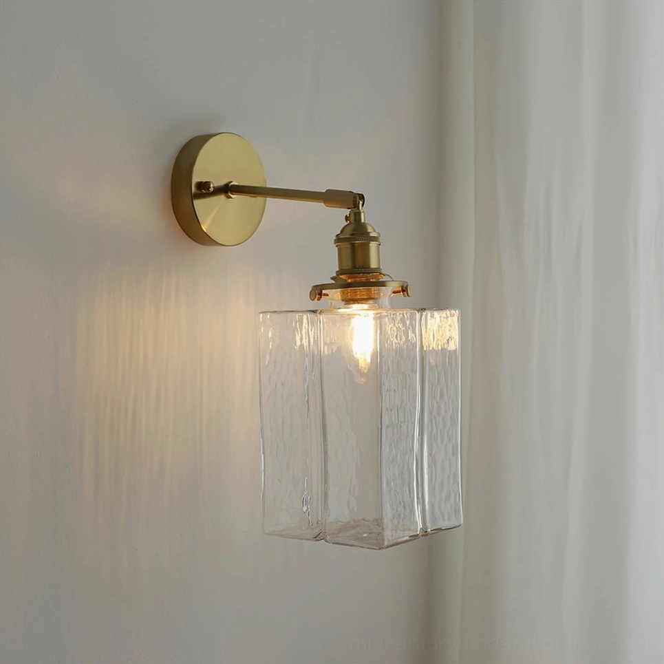 Jewel glass brass wall lamp Model A straight mount minimalist bedroom installation