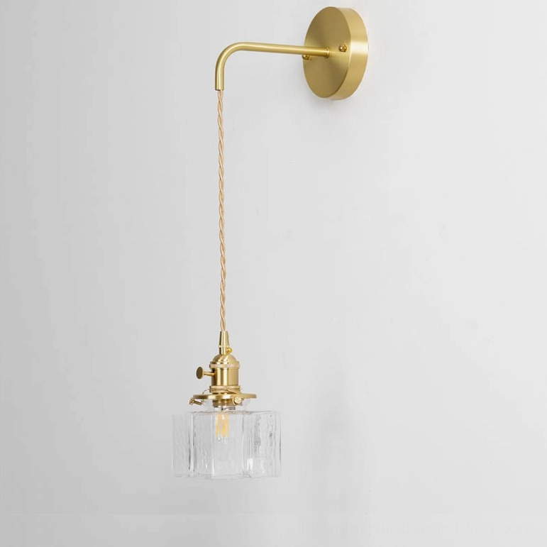 Jewel glass brass wall lamp Model B small size variant rippled glass shade