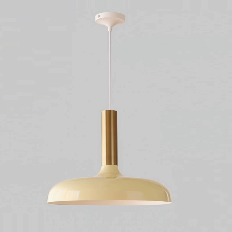 Julia cream disc pendant lamp with brass gold metal fixture, warm vintage Nordic design