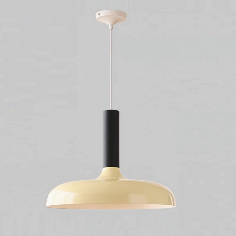 Julia pendant lamp cream shade with gold-plated metal stem, warm mid-century modern aesthetic