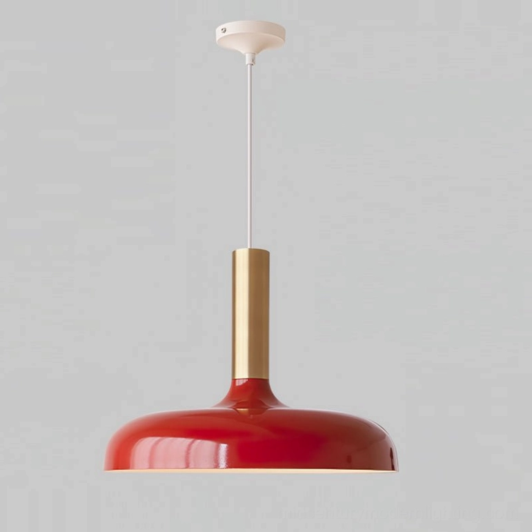 Julia dark red pendant lamp with gold-plated metal rod, sophisticated retro interior accent