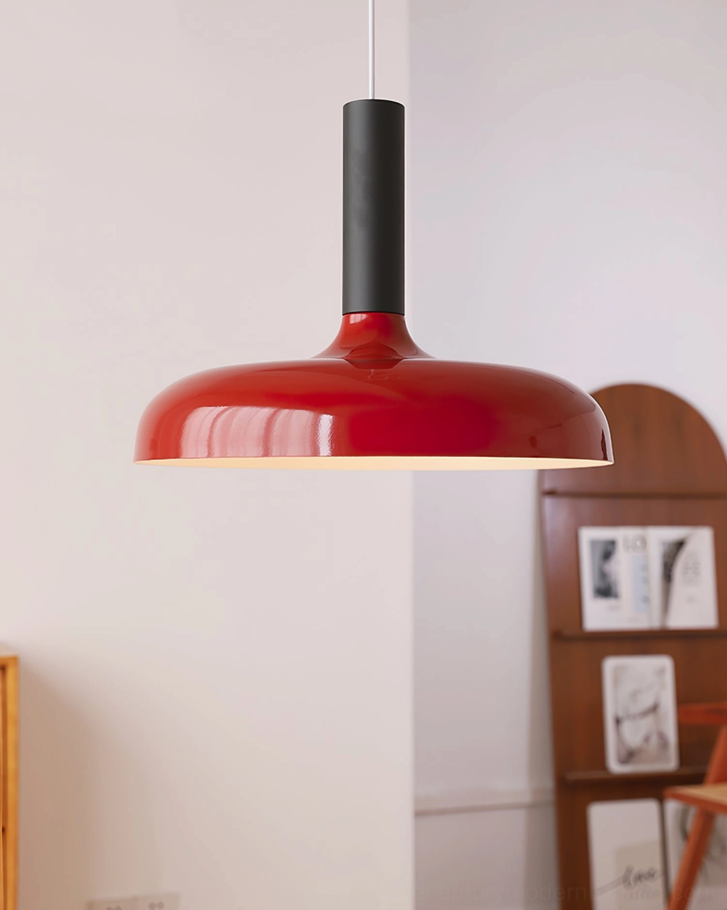 Julia modern pendant lamp full profile view showing disc shade proportions and metal stem construction