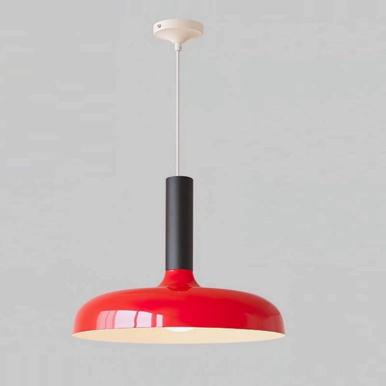 Julia bright red pendant lamp with black stem, vibrant mid-century modern accent lighting
