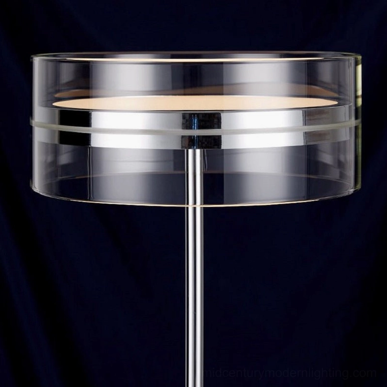Kaede minimalist table lamp, polished chrome and acrylic design, product detail shot